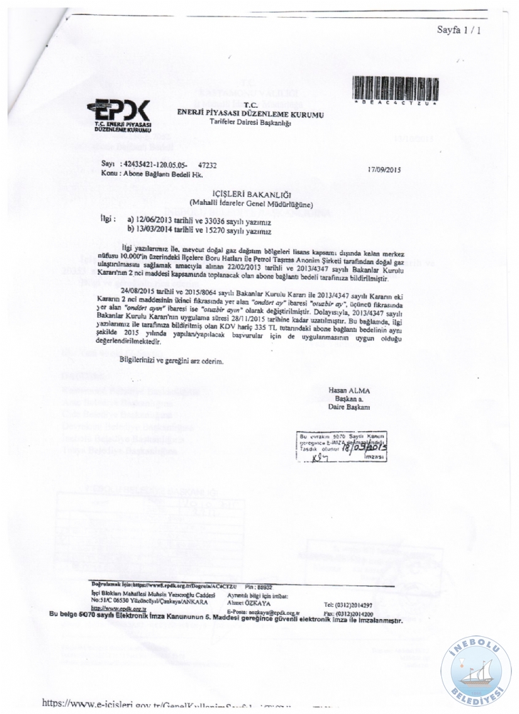 BELEDYE BAKANIMIZDAN NEBOLU'YA DOALGAZ MJDES