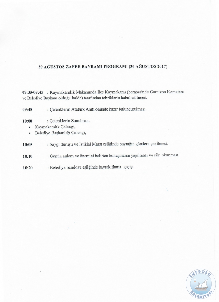 30 AUSTOS ZAFER BAYRAMI PROGRAMINA DAVET