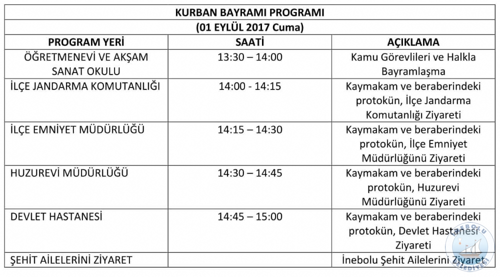 NEBOLU, KURBAN BAYRAMI ZYARET PROGRAMI