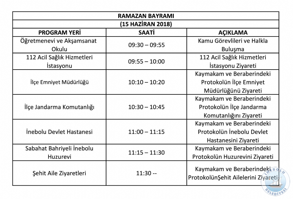 NEBOLU, RAMAZAN BAYRAMI ZYARET PROGRAMI