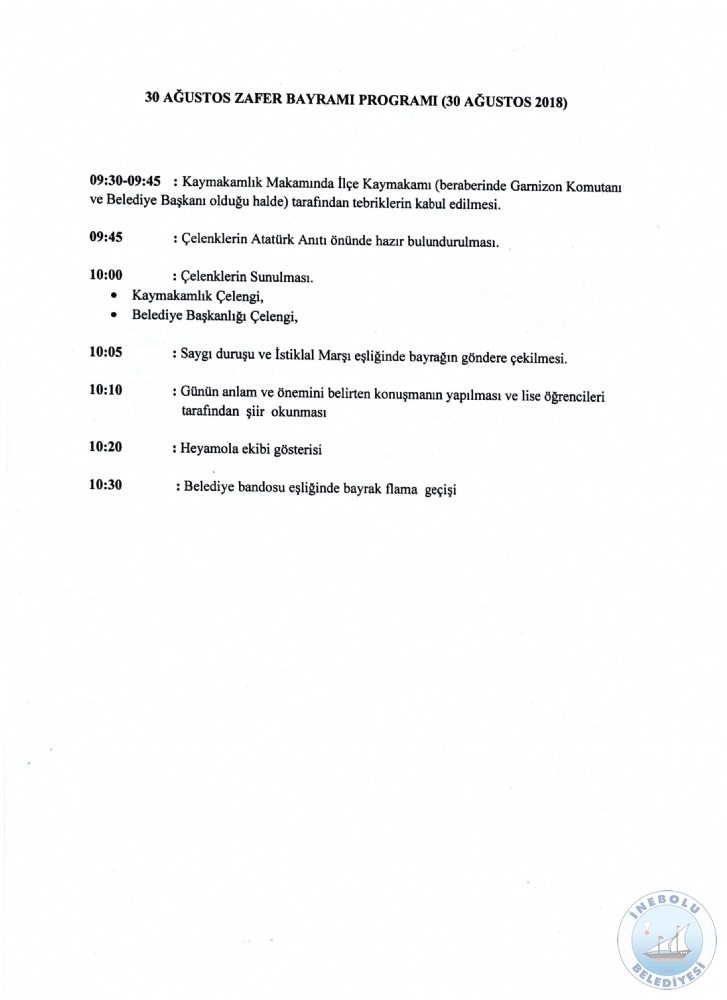 30 AUSTOS ZAFER BAYRAMI PROGRAMINA DAVET