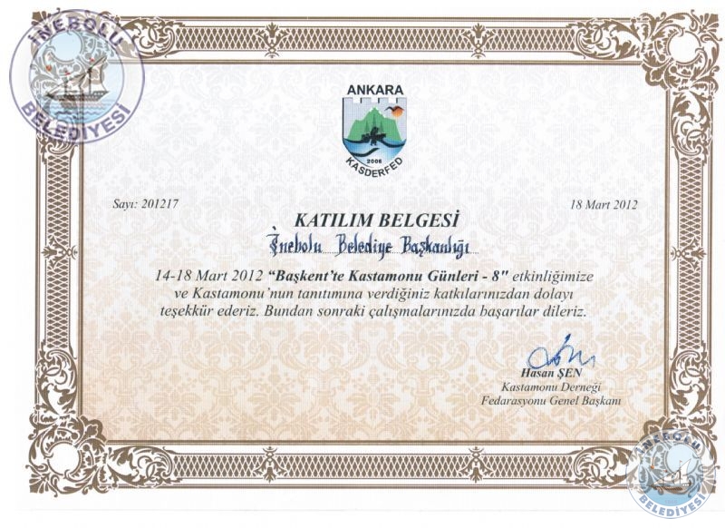 Belediyemize Kasderfed'ten  Katlm Belgesi