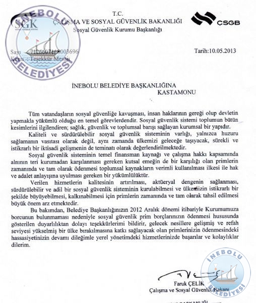 �al��ma Ve Sosyal G�venlik Bakan�ndan Te�ekk�r Mesaj�